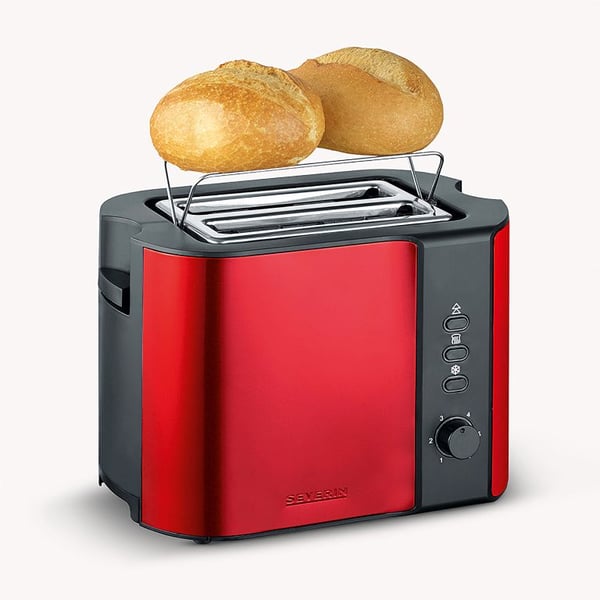 Miniatyrbillede 2 af 7: Severin AT 2217 brødrister 2 skive(r) 800 W Metallic, Rød