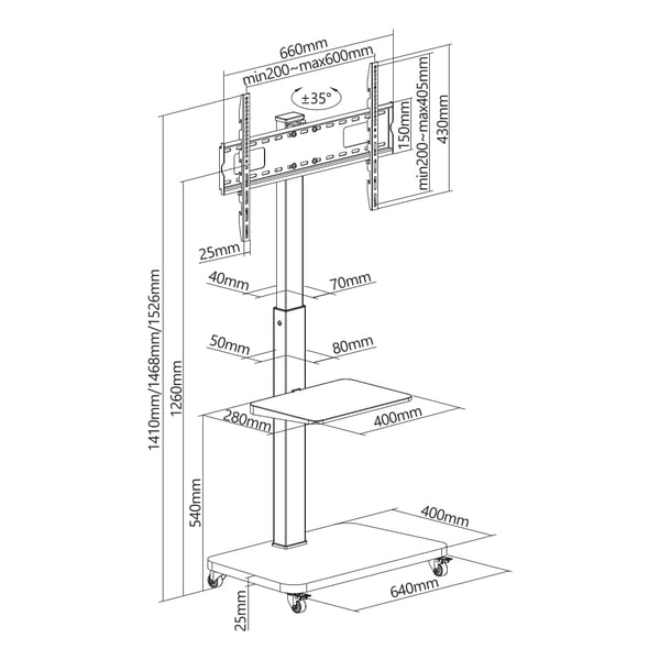 Gembird TVS-75S-02 TV-kiinnike 190,5 cm (75") Musta