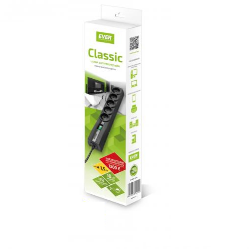 Miniatyrbillede 2 af 3: Ever CLASSIC Sort 5 AC stikkontakt(er) 250 V 1,5 m