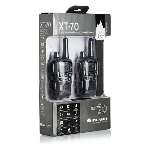 Midland XT70 tvåvägsradio 24 kanaler 446.00625 - 446.09375 MHz Svart, Grå