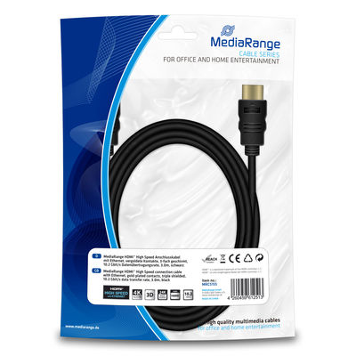 Pikkukuva 1 / 2: MediaRange MRCS155 HDMI-kaapeli 3 m HDMI-tyyppi A (vakio) Musta