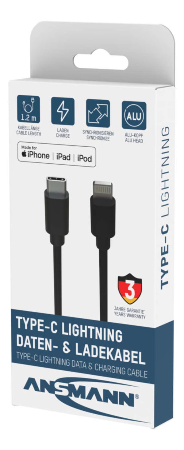 Ansmann 1700-0106 matkapuhelimen kaapeli Musta 0,12 m USB C Lightning