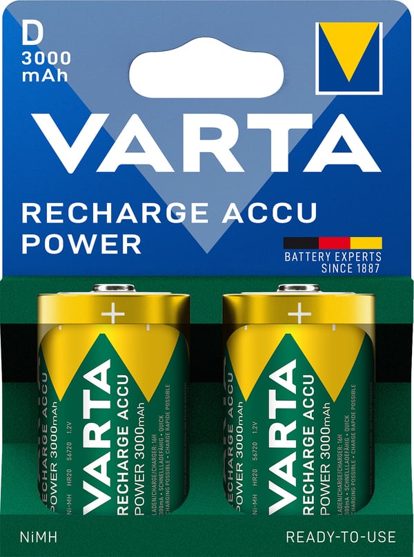1x2 Varta Recharge Accu Power D Mono 3000 mAh