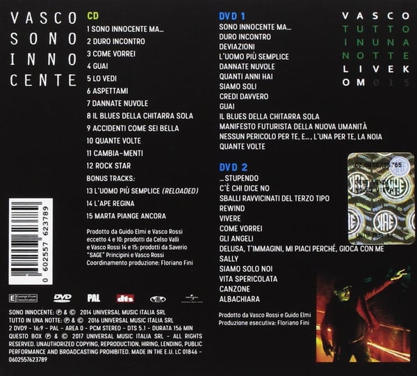 Pikkukuva 2 / 5: Universal Sono Innocente - Vasco Modena Park Edition DVD/CD Pop Vasco Rossi
