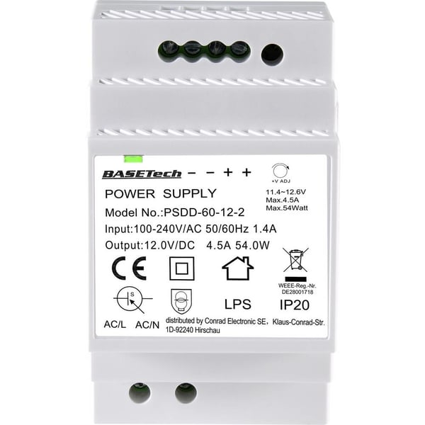 Miniatyrbillede 1 af 4: BASETech PSDD-60-12-2 strømforsyningstransformer Hvid