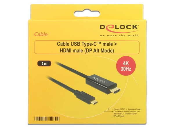 Pikkukuva 2 / 2: DeLOCK 85260 videokaapeli-adapteri 3 m USB Type-C HDMI Musta