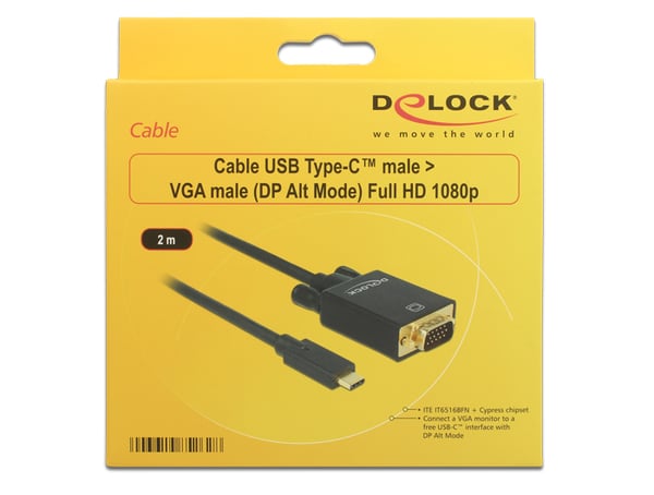 Pikkukuva 2 / 2: DeLOCK 85262 videokaapeli-adapteri 2 m USB Type-C VGA (D-Sub) Musta