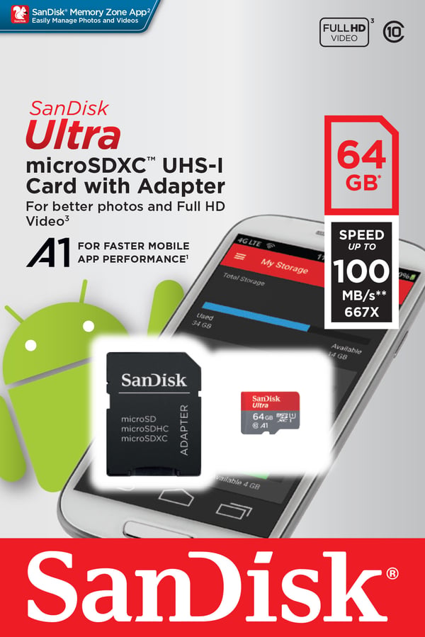 SanDisk Ultra 64 GB MicroSDXC UHS-I Klass 10