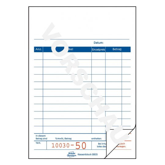 Avery 2835 regnskabsblanket og -bog A6 50 Sider