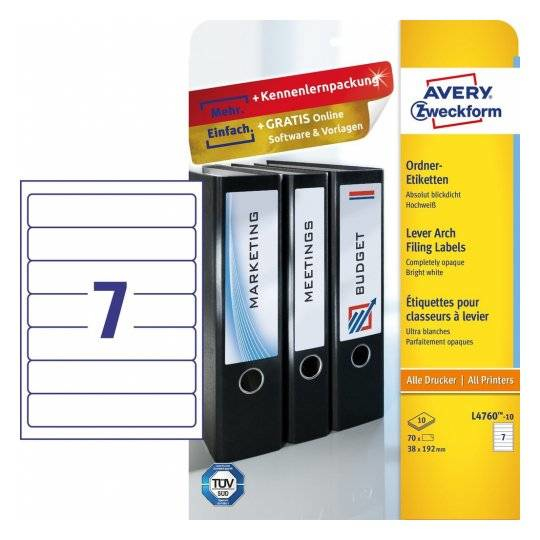 Avery L4760-10 självhäftande etiketter Rundad rektangel Permanent Vit 70 styck