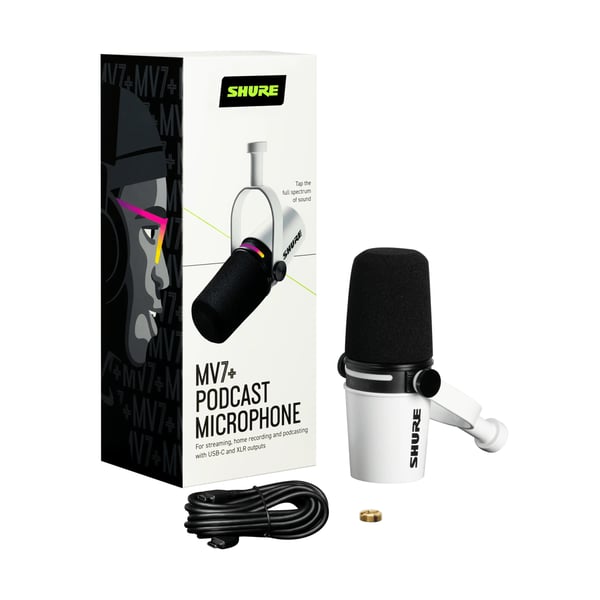 Miniatyrbillede 2 af 5: Shure MV7+-W mikrofon Hvid Studiemikrofon