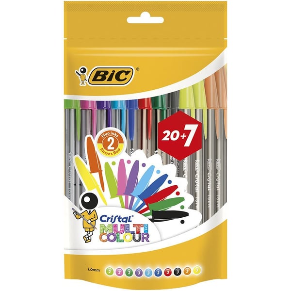 BIC Cristal Multi Colour Sort, Blå, Grøn, Orange, Lyserød, Lilla, Rød, Gul Kuglepen Bold 27 stk