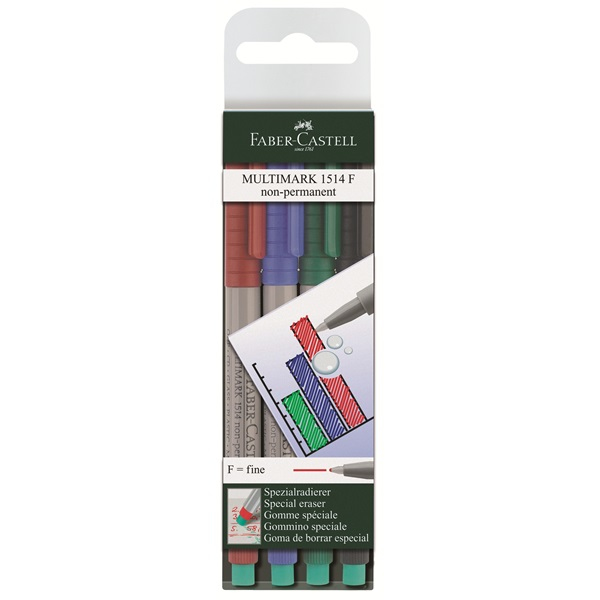 Faber-Castell Multimark märkpennor 4 styck Svart, Blå, Grön, Röd