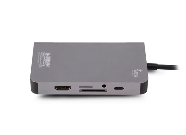 Urban Factory TCM16UF kannettavien tietokoneiden telakka ja porttitoistin Langallinen USB 3.2 Gen 1 (3.1 Gen 1) Type-C Harmaa