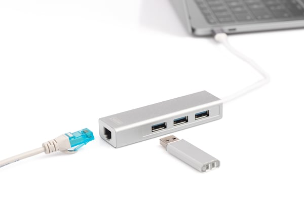 DIGITUS USB Typ C 3-Porttinen Hub + Gigabit Ethernet