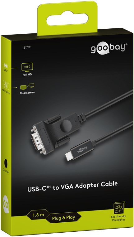 Pikkukuva 2 / 5: Goobay 51769 videokaapeli-adapteri 1,8 m USB Type-C VGA (D-Sub) Musta