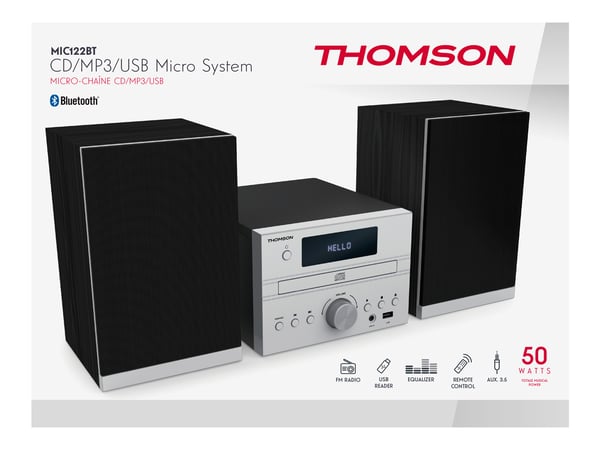 Thomson MIC122BT stereoanlæg Home audio micro system 50 W Sort, Sølv