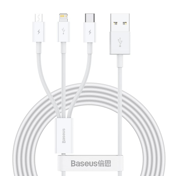 Miniatyrbild 1 av 10: Baseus Superior USB-kablar USB 2.0 1,5 m USB A USB C/Micro USB A/Lightning 0,48 Gbit/s Vit