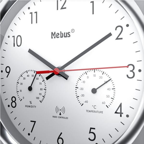 Mebus 19454 vägg- och bordsklocka Digital klocka Rund Silver, Vit