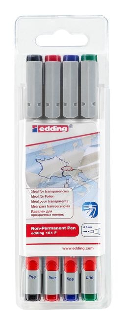Edding 151 F filtpen Sort, Blå, Grøn, Rød 4 stk