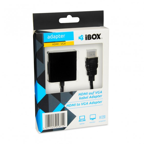 iBox IAHV01 videokaapeli-adapteri HDMI-tyyppi A (vakio) VGA (D-Sub) Musta