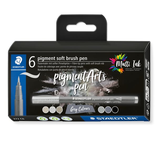 Staedtler Pigment Arts Soft Brush Pen Grey Colors filtpen Grå 6 stk