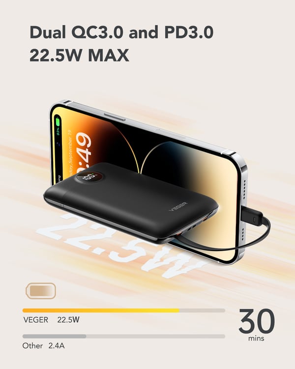 VEGER C11 powerbank Lithium polymer (LiPo) 10000 mAh Sort