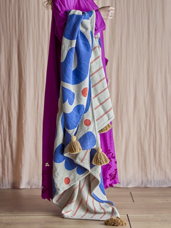Bloomingville Eviaya sengetæppe 160 x 130 cm Bomuld, Polyester, Viskose Flerfarvet