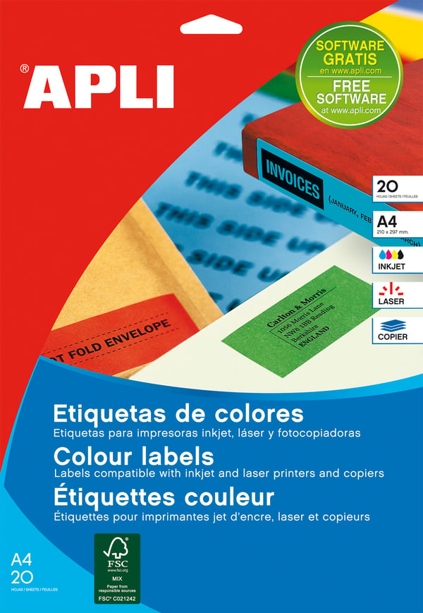 APLI Self-adhesive labels 210 x 297mm Red selvklæbende etiket Rektandel Rød 20 stk
