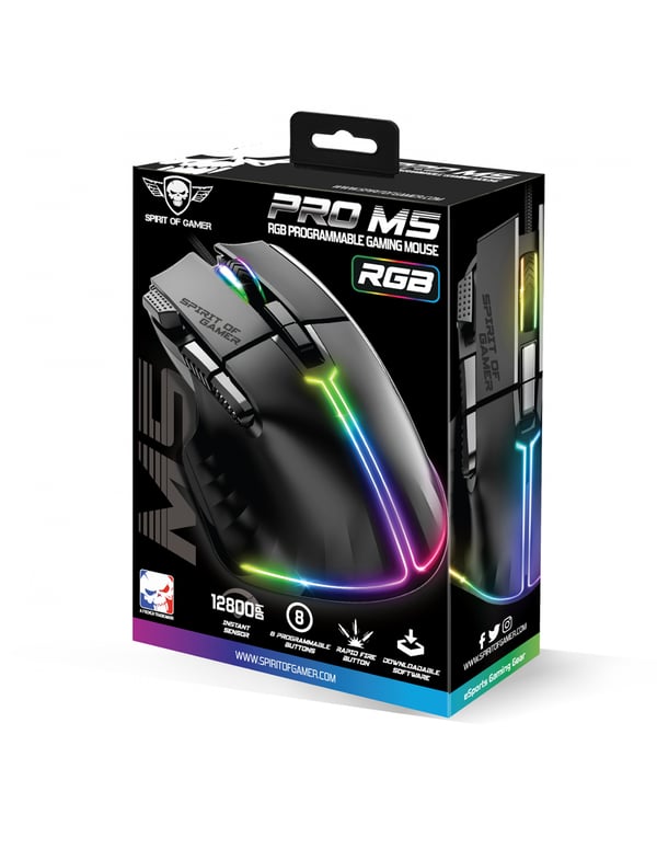 Spirit of Gamer PRO-M5 mus Spil Højre hånd USB Type-A Optisk 12800 dpi