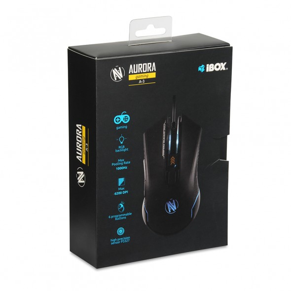 iBox AURORA A-3 hiiri Pelaaminen Oikeakätinen USB A-tyyppi Optinen 6200 DPI