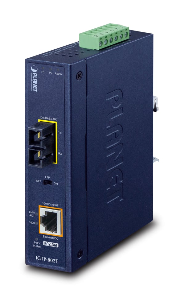 PLANET IP30 Industrial 10/100/1000BA netværksomformer til medie 1000 Mbit/s Blå
