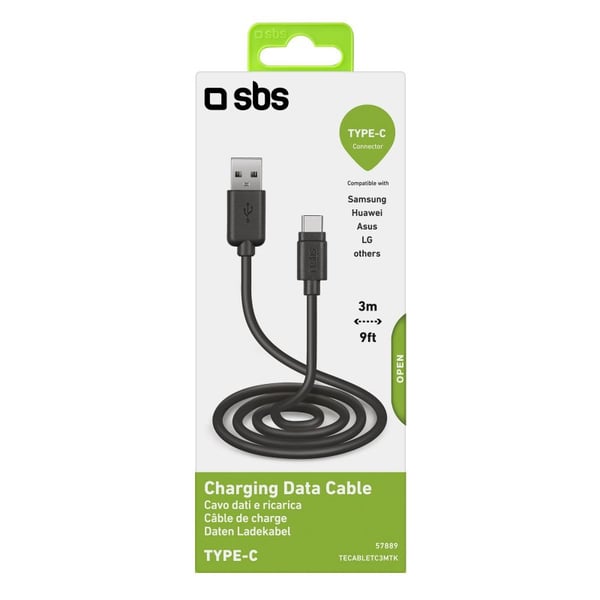 SBS TECABLETC3MTK USB-kaapeli USB 2.0 3 m USB A USB C Musta