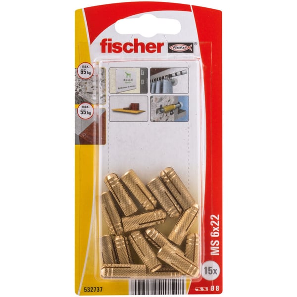 Fischer 532737 skrueanker og vægudtag 15 stk Vægstik 22 mm