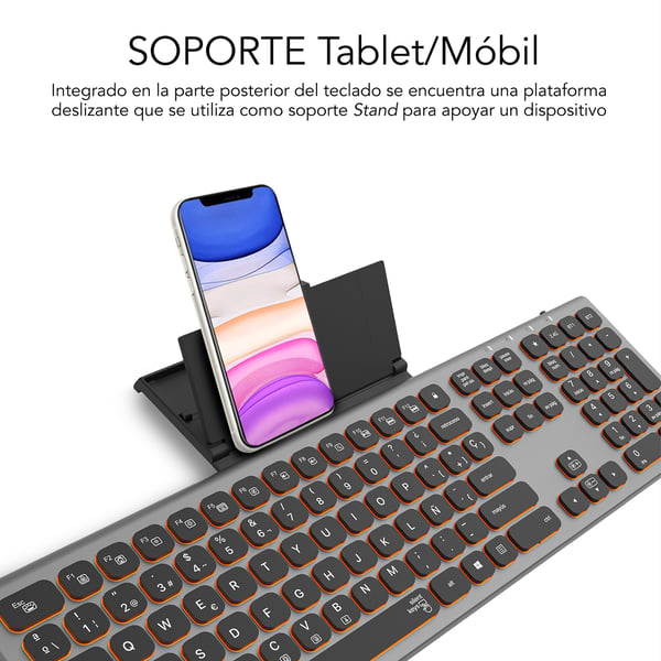 SUBBLIM SUBKB-3MIE310 tangentbord Universal Trådlös RF + Bluetooth QWERTY Spansk Svart, Grå