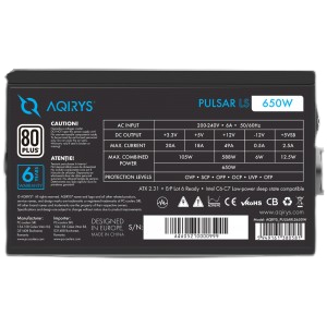 Aqirys AQRYS_PULSARLS650W virtalähdeyksikkö 650 W 20+4 pin ATX ATX Musta