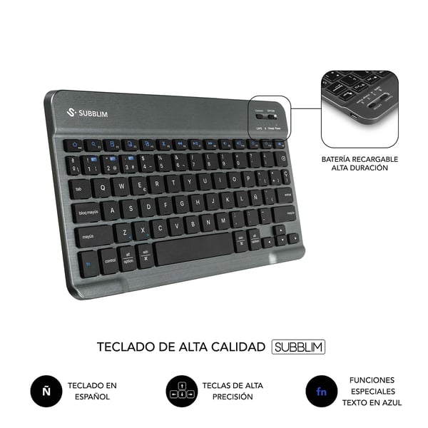 Miniatyrbild 3 av 7: SUBBLIM SUBKT3-BTL330 tangentbord för mobila enheter QWERTY Spansk Bluetooth Svart