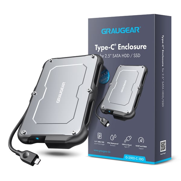 GRAUGEAR G-2502-C-10G Hölje för lagringsenheter HDD- / SSD kabinett Svart, Stål 2.5"