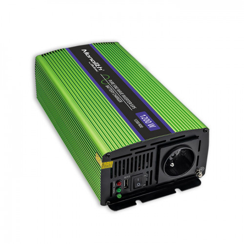 Pikkukuva 1 / 3: Qoltec Monolith virta-adapteri ja vaihtosuuntaaja Auto 1200 W Vihreä