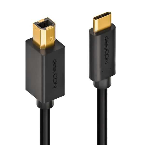 deleyCON USB 2.0 B/C 0.5m USB-kabel 0,5 m USB C USB B 0,48 Gbit/sek. Sort