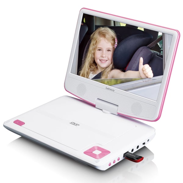Lenco DVP-920PK kannettava DVD-/Blu-ray-soitin Kannettava DVD-soitin Muunneltava 22,9 cm (9") 800 x 480 pikseliä Vaaleanpunainen, Valkoinen