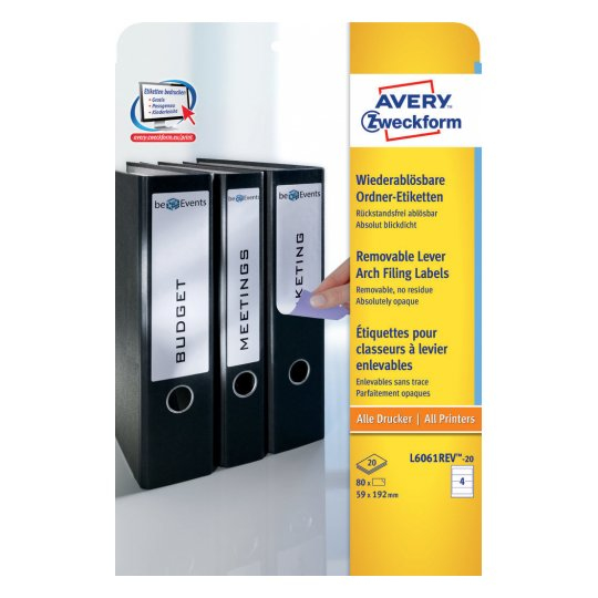 Avery L6061REV-20 liimaetiketti Pyöristetty suorakulmio Irroitettava Valkoinen 80 kpl