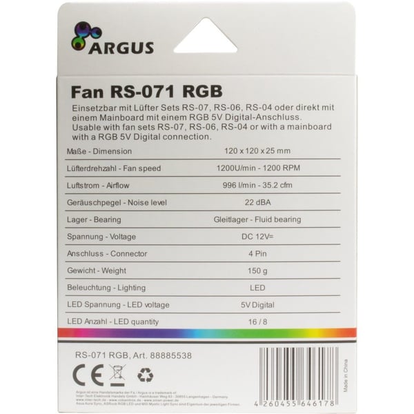 Miniatyrbild 6 av 6: Inter-Tech RS-071 RGB Datorväska Fan 12 cm Svart, Vit