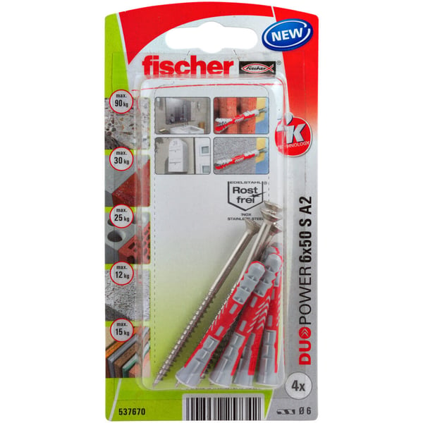 Miniatyrbillede 1 af 9: Fischer 537670 skrueanker og vægudtag 4 stk Skrue og vægstiksæt 50 mm