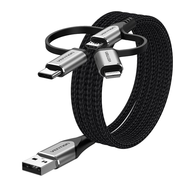 Vention CQJHF kabel til mobiltelefon Grå 1 m USB A Lightning + micro-USB B + USB C
