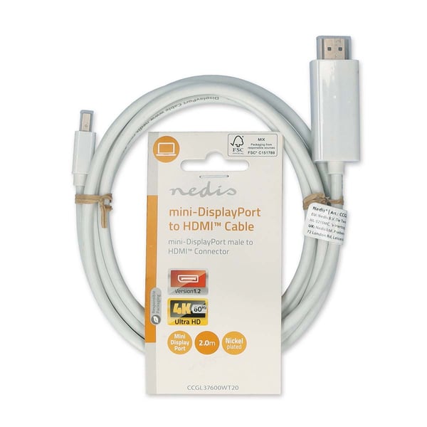 Nedis CCGL37600WT20 videokabel adapter 2 m Mini DisplayPort Hvid