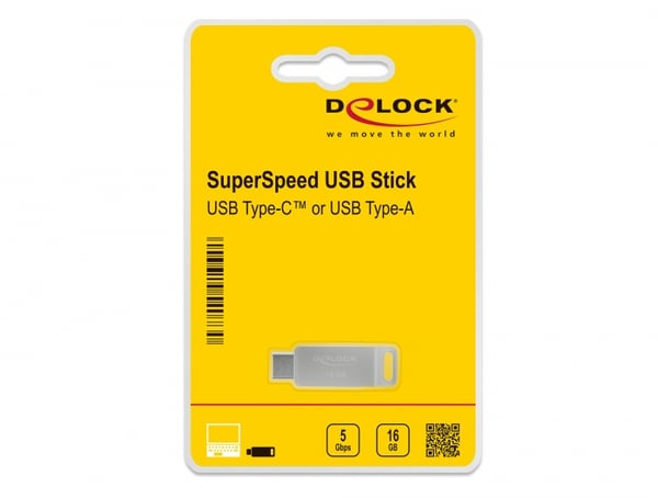 DeLOCK 54073 USB-sticka 16 GB USB Type-A / USB Type-C 3.2 Gen 1 (3.1 Gen 1) Silver