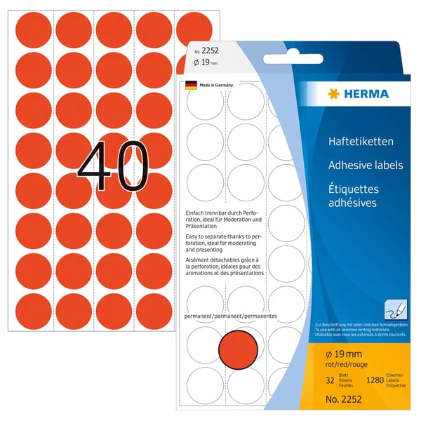 HERMA 2252 liimaetiketti Ympyrä Punainen 1280 kpl HERMA 2252 liimaetiketti Ympyrä Punainen 1280 kpl
