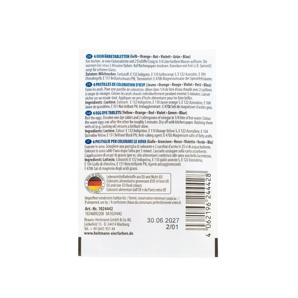 Brauns-Heitmann 1024442 frugtfarve Tablet Blå, Grøn, Orange, Lilla, Rød, Gul Kunstig madfarve
