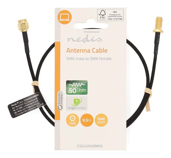 Miniatyrbillede 2 af 4: Nedis CSGL02020BK05 koaxial kabel 0,5 m SMA Sort